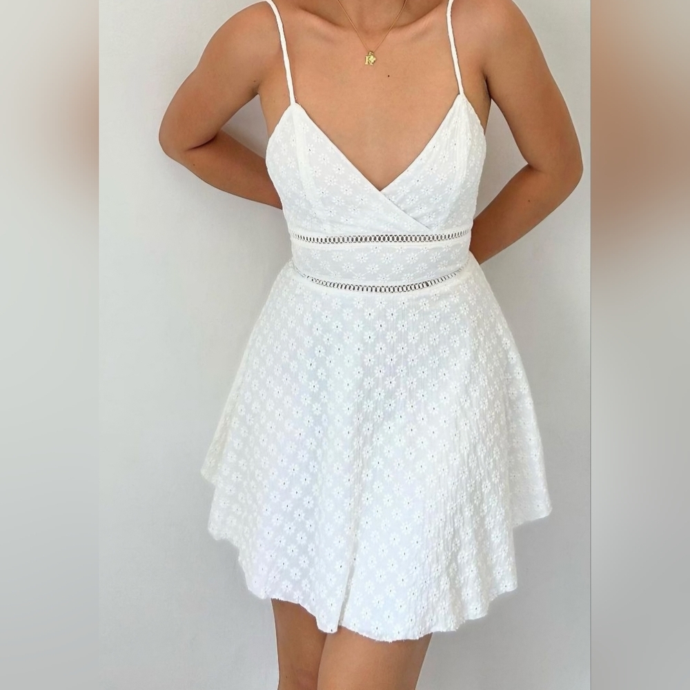 Francesca's White Eyelet Mini Dress, Small